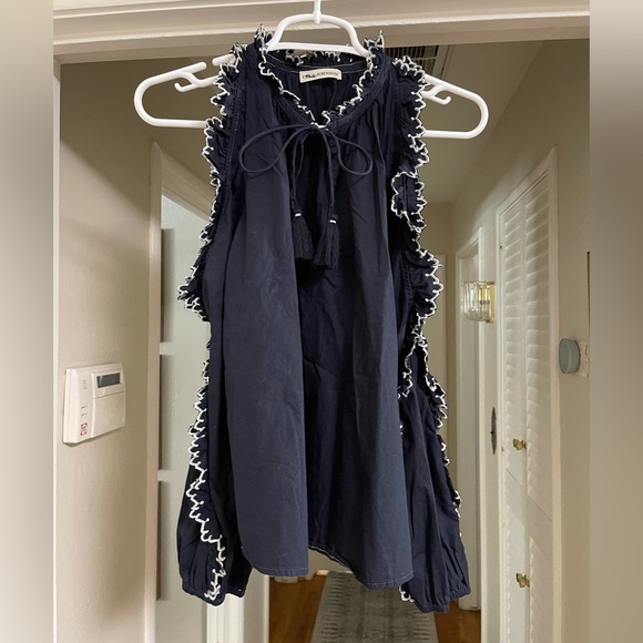 EUC ULLA JOHNSON Blue Amandine Embroidered Cold Shoulder Ruffle Blouse - Picture 5 of 10